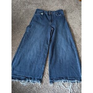 Lee Heritage Relaxed Fit A-Line Crop High Rise Wide Leg Raw Hem Jeans Blue 12M